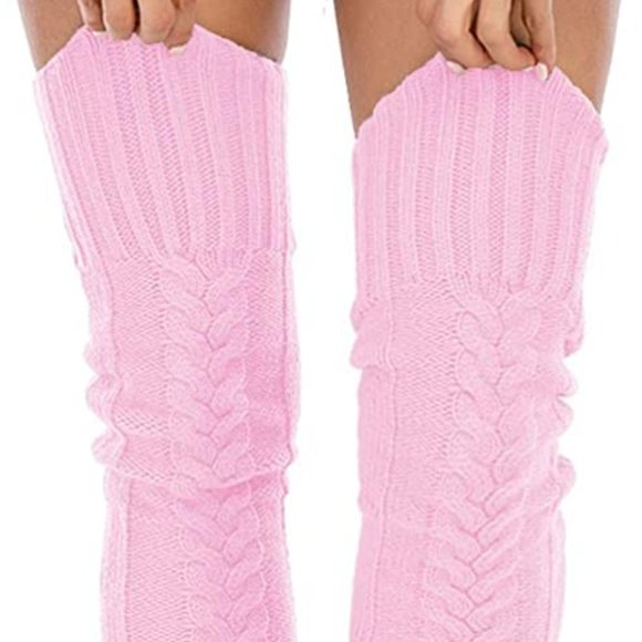 Knee High Socks Over The Knee Chunky Cable Knit Knee Highs Pink - Picture 8 of 15